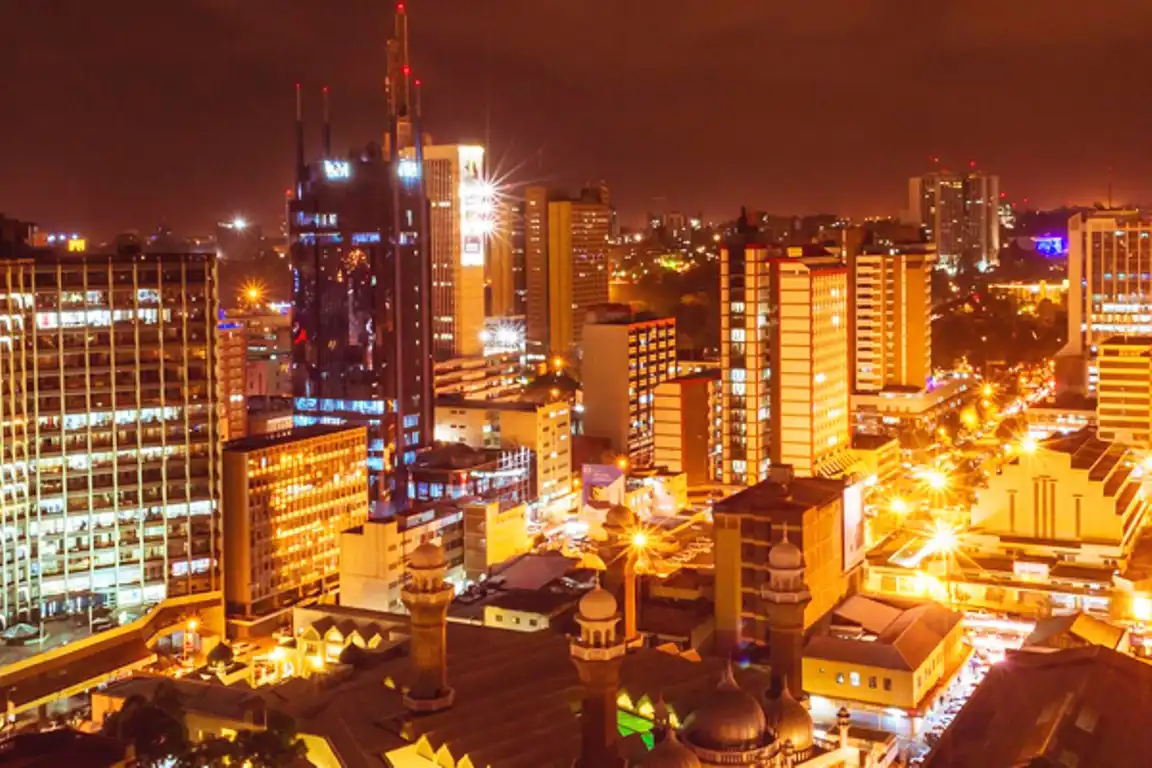 Nairobi city view from above by nights, Kenya